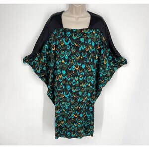 Norton & Moreno Silk Kaftan Dress Womens Sz ONE SIZE Blue Gold Black Batwings
